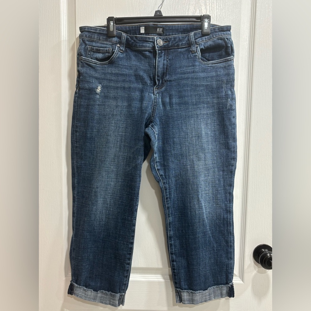 Kut from the Kloth Dark Wash Cuffed Ankle Jeans, Factory Distressed, Woman’s 14
